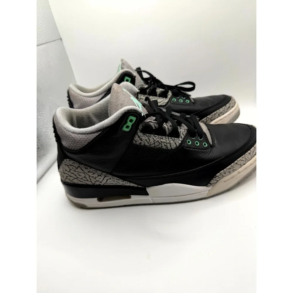 Air Jordan 3 Retro CT8532-031 Men's 10.5 Shoes Black Green Glow Leather Sneakers